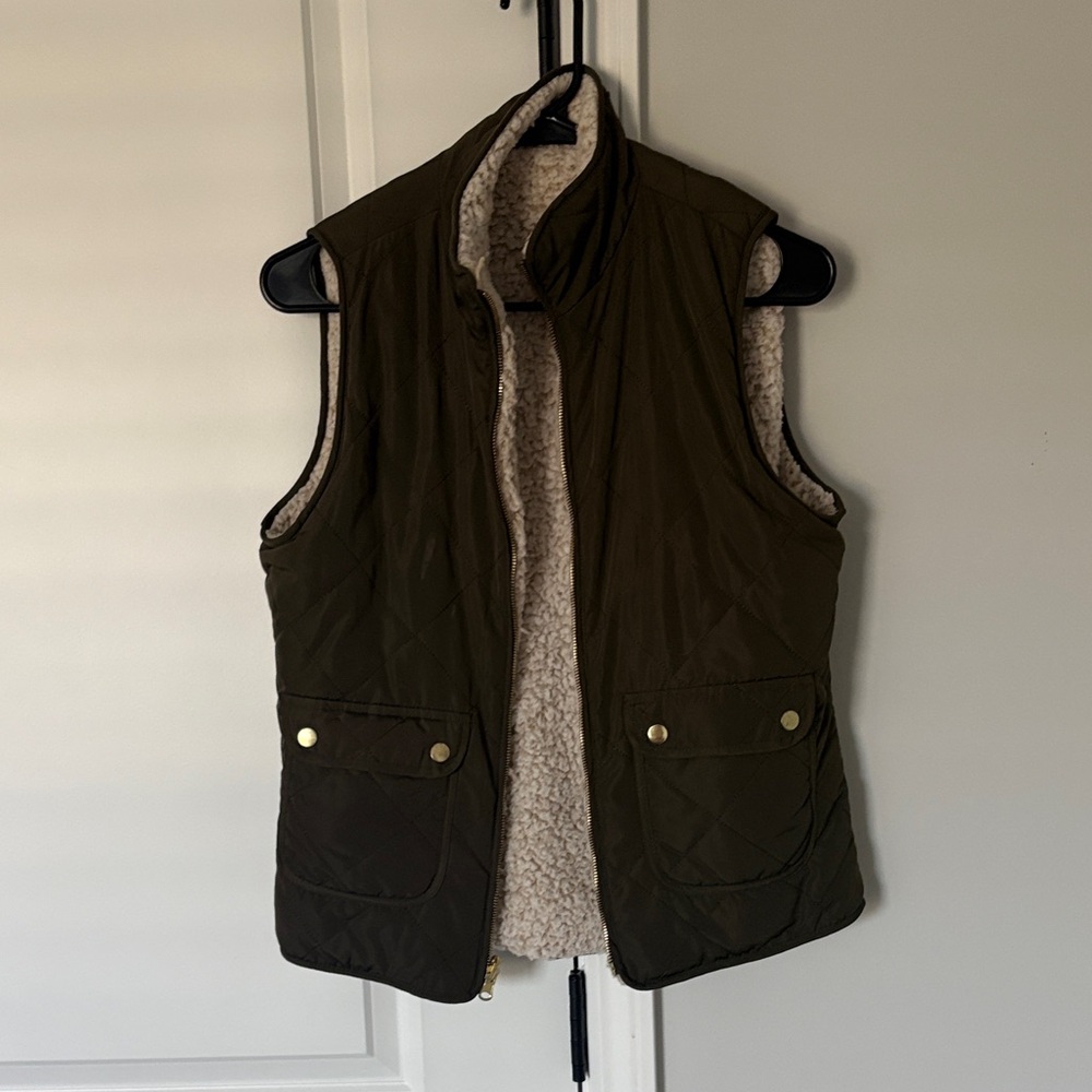 Quilted Olive Green Sherpa-Lined Vest